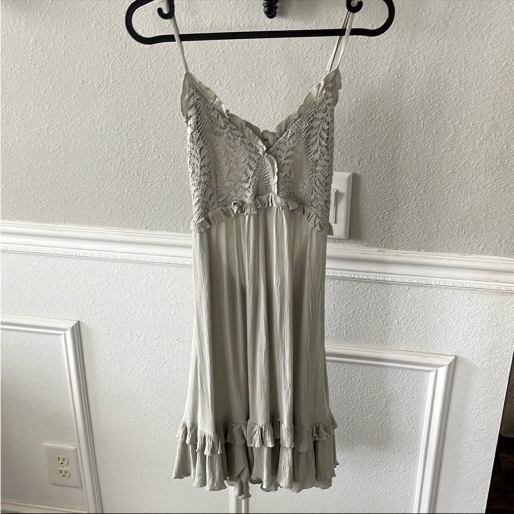 Ocean Drive Gray and Green Chemise with Lace Trim